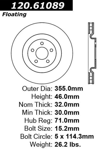 Centric Premium Front Pair Brake Rotors 2014-2014 Ford MUSTANG V8 5.0 [Performance Brakes]- 120.61089 - (2014)