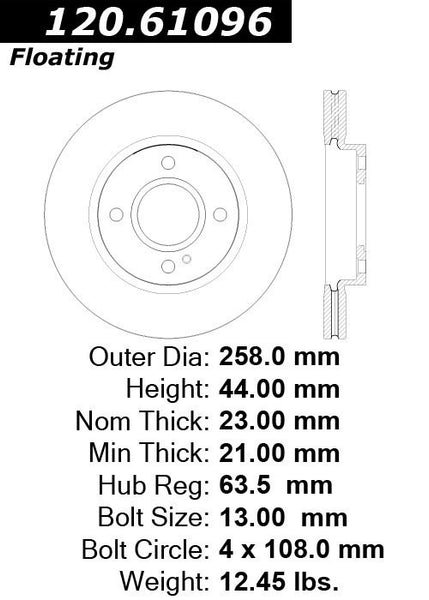 Centric Premium Front Pair Brake Rotors 2014-2016 Ford FIESTA [Rear Drum Brakes;]- 120.61096 - (2016 2015 2014)