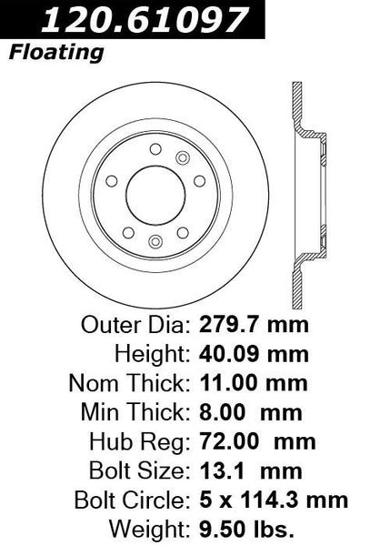 Centric Premium Rear Pair Brake Rotors 2010-2011 Mercury MILAN [From 12/09 Production Date]- 120.61097 - (2011 2010)