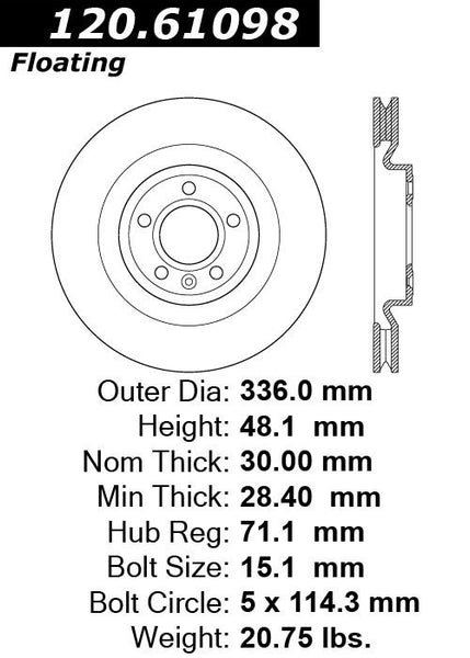 Centric Premium Front Pair Brake Rotors 2013-2014 Ford MUSTANG V6 3.7 [Automatic Trans; Performance Brakes]- 120.61098 - (2014 2013)