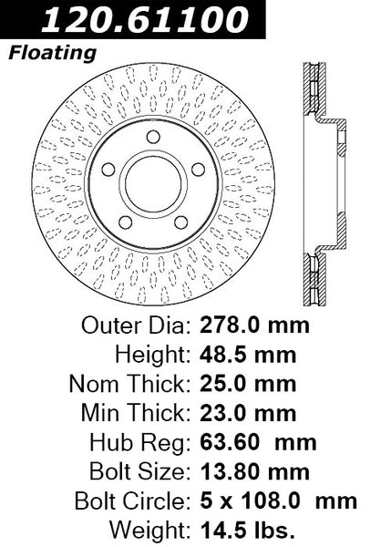 Centric Premium Front Pair Brake Rotors 2013-2016 Ford C-MAX HYBRID SE - 120.61100 - (2016 2015 2014 2013)