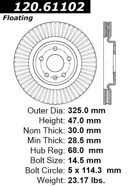 Centric Premium Front Pair Brake Rotors 2011-2012 Lincoln MKS - 120.61102 - (2012 2011)