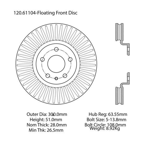 Centric Premium Front Pair Brake Rotors 2014-2016 Ford FUSION S - 120.61104 - (2016 2015 2014)