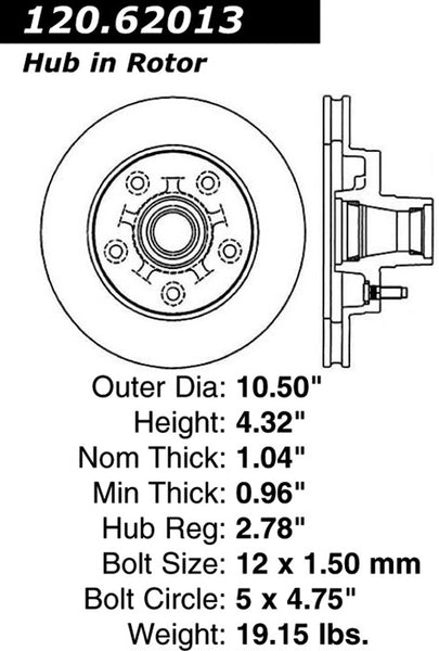 Centric Premium Front Pair Brake Rotors 1991-1995 GMC SONOMA [RWD; 2-Wheel ABS;]- 120.62013 - (1995 1994 1993 1992 1991)