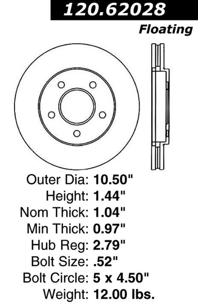 Centric Premium Front Pair Brake Rotors 1995-1996 Pontiac GRAND PRIX [267mm Dia]- 120.62028 - (1996 1995)