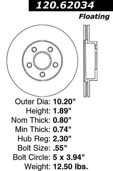 Centric Premium Front Pair Brake Rotors 1992-2005 Chevrolet CAVALIER - 120.62034 - (2005 2004 2003 2002 2001 2000 1999 1998 1997 1996 1995 1994 1993 1992)