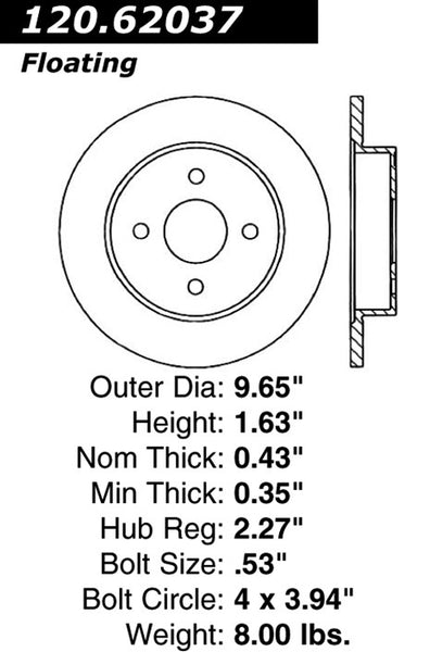 Centric Premium Rear Pair Brake Rotors 1993-1998 Saturn SW2 [Rear Disc Brakes;]- 120.62037 - (1998 1997 1996 1995 1994 1993)