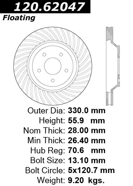 Centric Premium Front Pair Brake Rotors 1995-1996 Chevrolet CORVETTE - 120.62047 - (1996 1995)