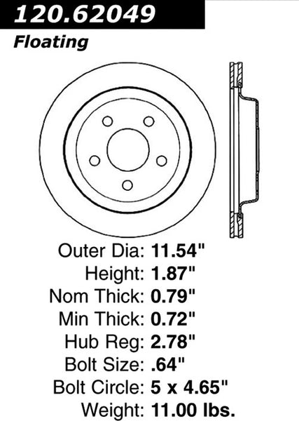 Centric Premium Rear Pair Brake Rotors 1993-1997 Pontiac FIREBIRD [Rear Disc Brakes;]- 120.62049 - (1997 1996 1995 1994 1993)