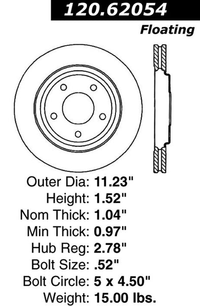 Centric Premium Front Pair Brake Rotors 1995-1995 Chevrolet LUMINA [286mm Dia]- 120.62054 - (1995)