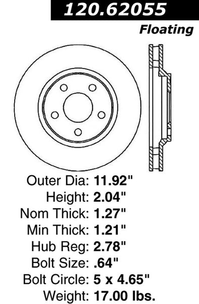 Centric Premium Front Pair Brake Rotors 1997-1997 Cadillac DEVILLE - 120.62055 - (1997)