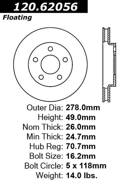 Centric Premium Front Pair Brake Rotors 1999-2005 Pontiac GRAND AM - 120.62056 - (2005 2004 2003 2002 2001 2000 1999)