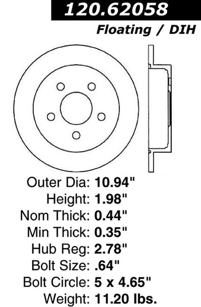 Centric Premium Rear Pair Brake Rotors 2005-2005 Pontiac GRAND AM - 120.62058 - (2005)