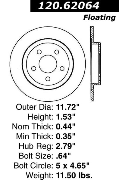 Centric Premium Rear Pair Brake Rotors 2000-2004 Cadillac DEVILLE [Sedan;]- 120.62064 - (2004 2003 2002 2001 2000)