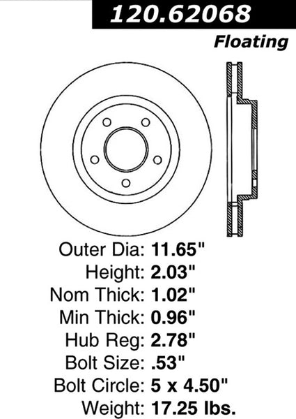 Centric Premium Front Pair Brake Rotors 2006-2006 Pontiac TORRENT - 120.62068 - (2006)