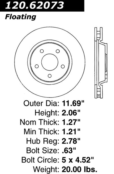 Centric Premium Front Pair Brake Rotors 2008-2009 Buick LACROSSE V6 3.8 - 120.62073 - (2009 2008)