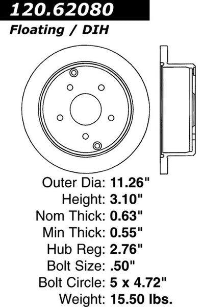 Centric Premium Rear Pair Brake Rotors 2004-2004 Pontiac GTO - 120.62080 - (2004)