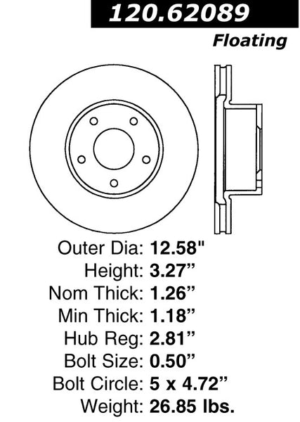 Centric Premium Front Pair Brake Rotors 2005-2006 Pontiac GTO - 120.62089 - (2006 2005)