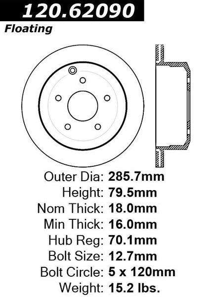 Centric Premium Rear Pair Brake Rotors 2005-2006 Pontiac GTO - 120.62090 - (2006 2005)