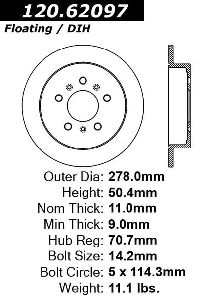 Centric Premium Rear Pair Brake Rotors 2006-2010 Chevrolet IMPALA - 120.62097 - (2010 2009 2008 2007 2006)