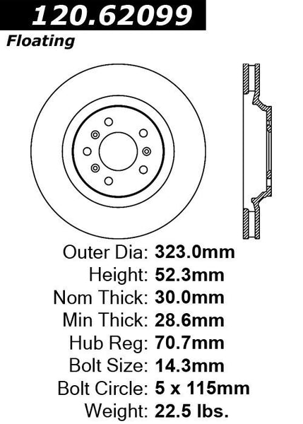 Centric Premium Front Pair Brake Rotors 2014-2016 Chevrolet IMPALA LIMITED [Police & Taxi Package]- 120.62099 - (2016 2015 2014)