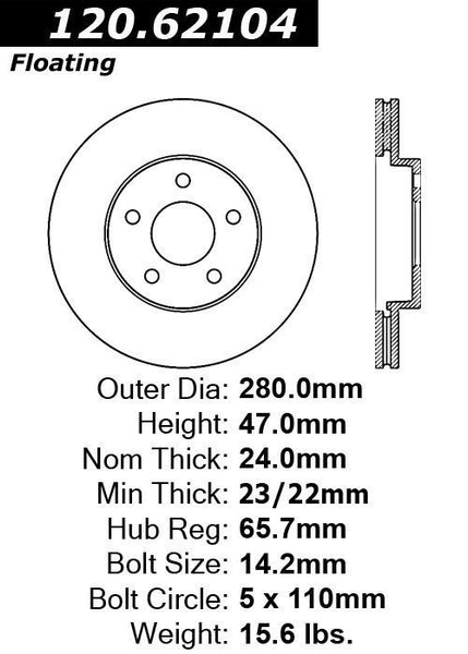 Centric Premium Front Pair Brake Rotors 2008-2008 Pontiac G5 [Rear Disc Brakes;]- 120.62104 - (2008)