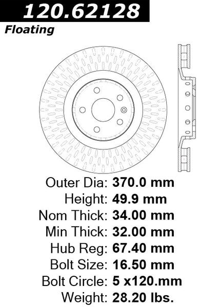 Centric Premium Front Pair Brake Rotors 2010-2013 Cadillac CTS V [Co-Cast Disc]- 120.62128 - (2013 2012 2011 2010)