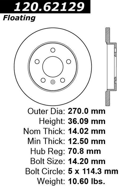 Centric Premium Rear Pair Brake Rotors 2011-2013 Chevrolet IMPALA - 120.62129 - (2013 2012 2011)