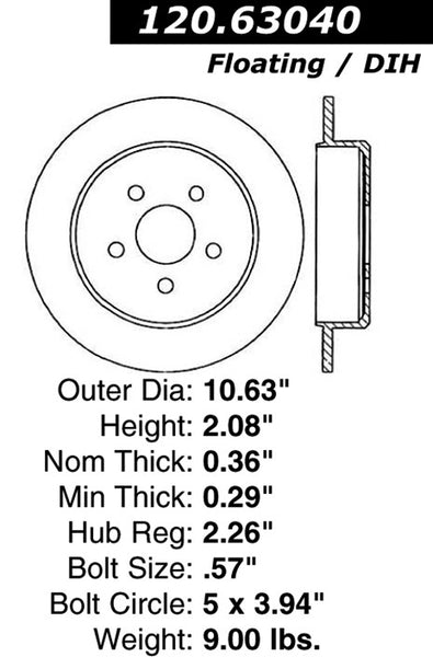 Centric Premium Rear Pair Brake Rotors 2003-2003 Dodge NEON R/T [Rear Disc Brakes;]- 120.63040 - (2003)