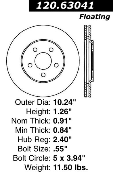 Centric Premium Front Pair Brake Rotors 1996-2000 Chrysler SEBRING [Convertible;]- 120.63041 - (2000 1999 1998 1997 1996)