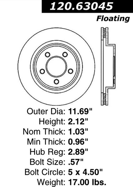 Centric Premium Front Pair Brake Rotors 2001-2001 Chrysler LHS - 120.63045 - (2001)