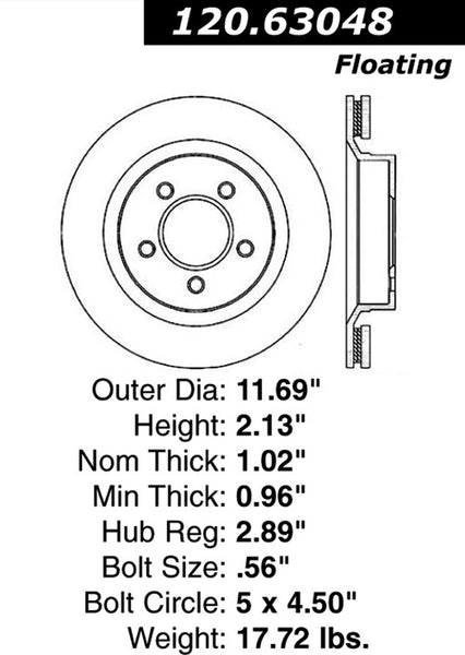 Centric Premium Front Pair Brake Rotors 2000-2000 Dodge INTREPID [16" & 17" Whls]- 120.63048 - (2000)