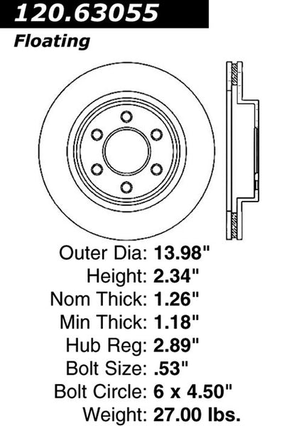 Centric Premium Front Pair Brake Rotors 2013-2014 Dodge VIPER [1 Pc Disc]- 120.63055 - (2014 2013)