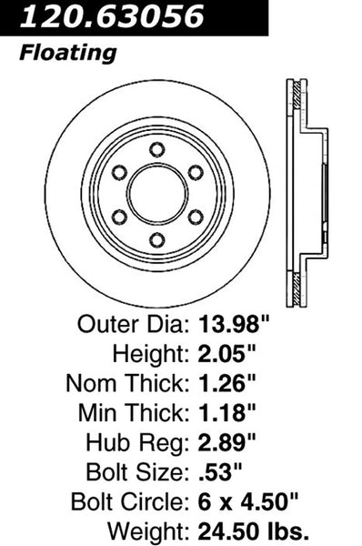 Centric Premium Rear Pair Brake Rotors 2013-2014 Dodge VIPER [1 Pc Disc]- 120.63056 - (2014 2013)