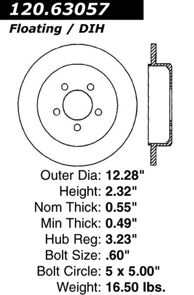 Centric Premium Rear Pair Brake Rotors 2004-2008 Chrysler PACIFICA - 120.63057 - (2008 2007 2006 2005 2004)