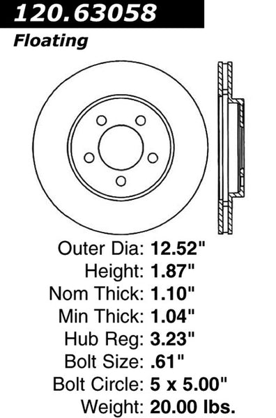 Centric Premium Front Pair Brake Rotors 2004-2008 Chrysler PACIFICA - 120.63058 - (2008 2007 2006 2005 2004)