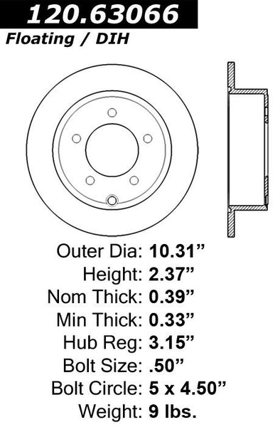 Centric Premium Rear Pair Brake Rotors 2013-2014 Mitsubishi LANCER SE [Rear Disc Brakes;]- 120.63066 - (2014 2013)