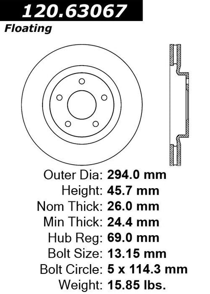 Centric Premium Front Pair Brake Rotors 2013-2014 Dodge AVENGER [262mm Rear Disc]- 120.63067 - (2014 2013)