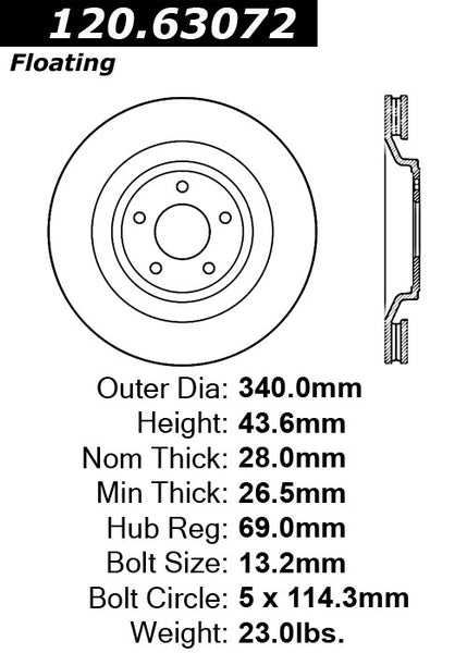 Centric Premium Front Pair Brake Rotors 2007-2007 Dodge CALIBER [Rear Disc Brakes;]- 120.63072 - (2007)