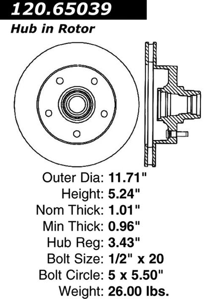 Centric Premium Front Pair Brake Rotors 1994-2001 Ford E-150 ECONOLINE [2-Wheel ABS;]- 120.65039 - (2001 2000 1999 1998 1997 1996 1995 1994)