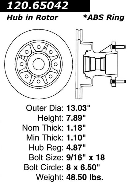 Centric Premium Front Pair Brake Rotors 1995-1998 Ford E-350 ECONOLINE [4-Wheel ABS; DRW]- 120.65042 - (1998 1997 1996 1995)