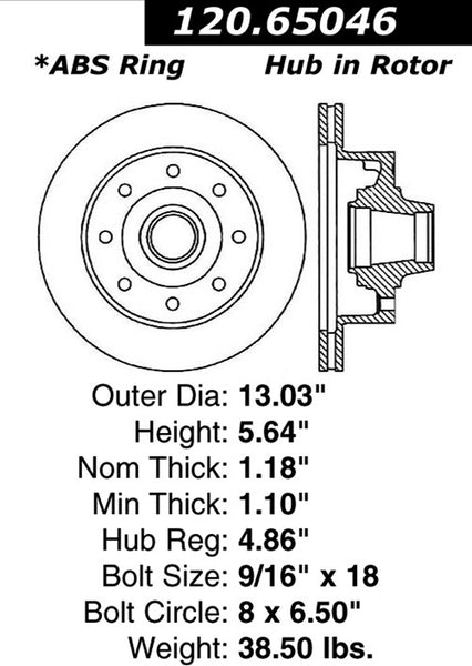 Centric Premium Front Pair Brake Rotors 1995-1998 Ford E-350 ECONOLINE [4-Wheel ABS; SRW]- 120.65046 - (1998 1997 1996 1995)