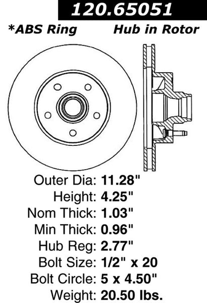 Centric Premium Front Pair Brake Rotors 1997-2001 Mercury MOUNTAINEER [RWD;]- 120.65051 - (2001 2000 1999 1998 1997)