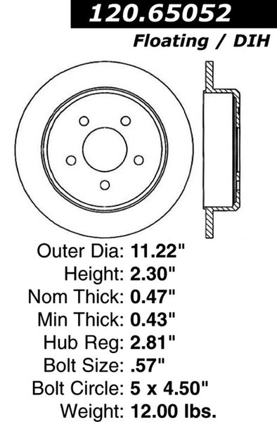 Centric Premium Rear Pair Brake Rotors 2001-2001 Ford EXPLORER [4-Door;]- 120.65052 - (2001)