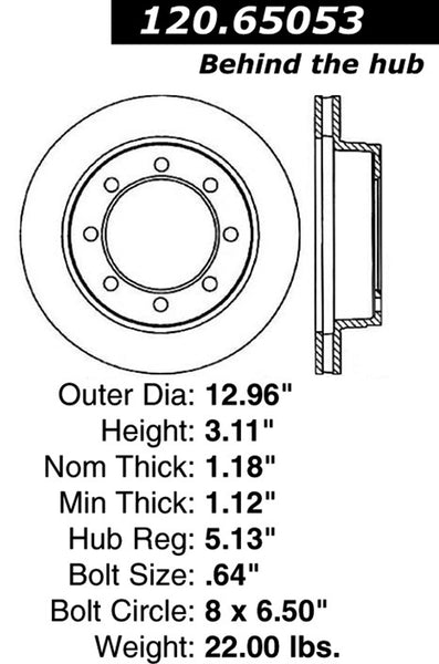 Centric Premium Front Pair Brake Rotors 1999-1999 Ford F-250 [4WD; Rear Drum Brakes; 12 x 3" Rear Shoe]- 120.65053 - (1999)