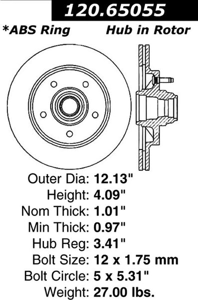 Centric Premium Front Pair Brake Rotors 2000-2000 Ford F-150 LARIAT [RWD; Rear Disc Brakes; 5 Lug]- 120.65055 - (2000)