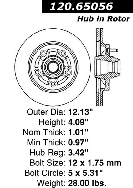 Centric Premium Front Pair Brake Rotors 1998-1998 Ford F-150 [RWD; 2-Wheel ABS; Front 12/98]- 120.65056 - (1998)