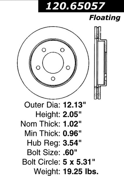 Centric Premium Front Pair Brake Rotors 1998-1998 Ford F-150 [4WD; Front 12/98]- 120.65057 - (1998)