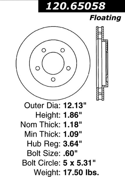 Centric Premium Front Pair Brake Rotors 1998-1998 Lincoln NAVIGATOR [4WD;]- 120.65058 - (1998)