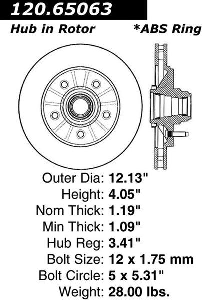 Centric Premium Front Pair Brake Rotors 1998-2000 Lincoln NAVIGATOR [RWD; 12mm Studs]- 120.65063 - (2000 1999 1998)